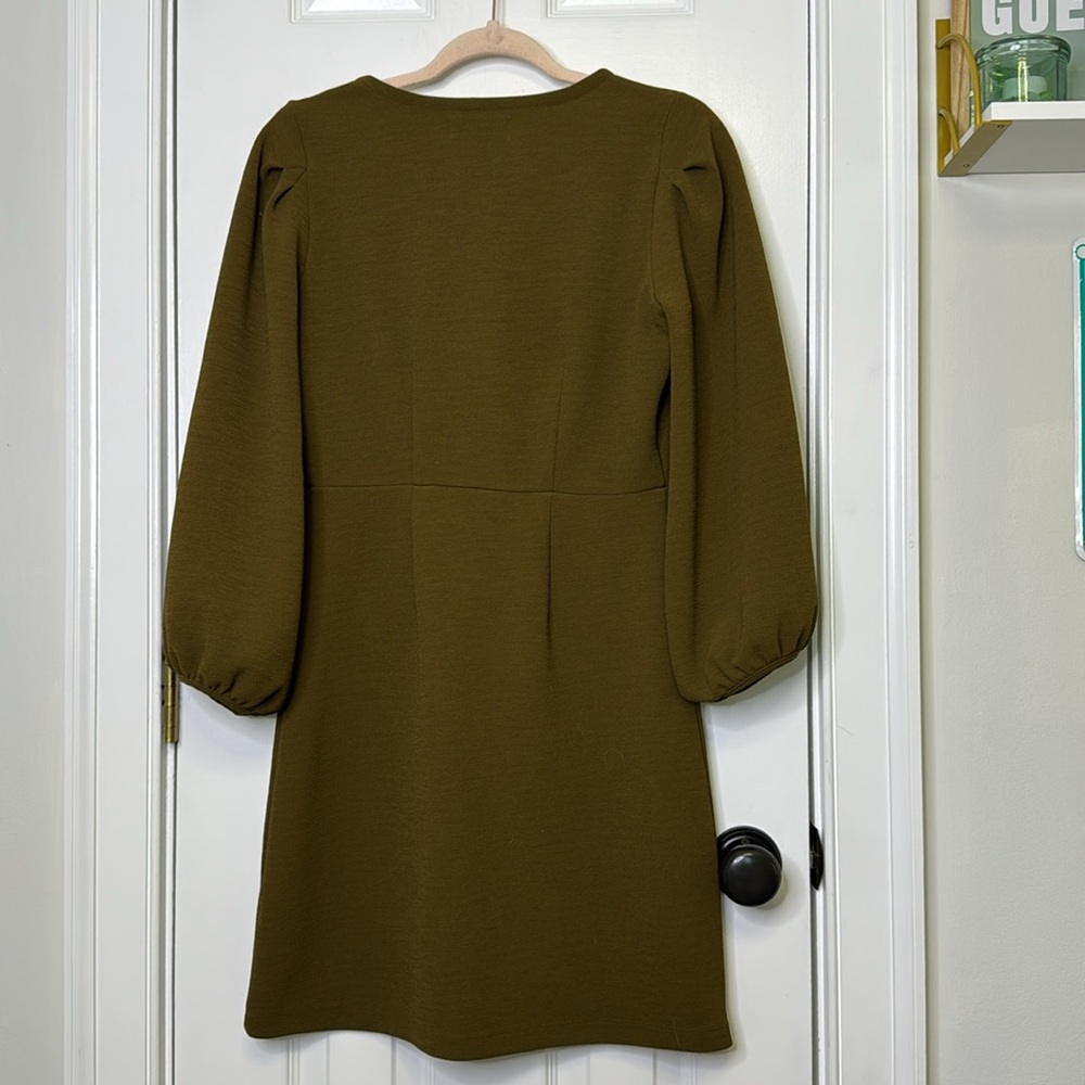 Madewell Army/Olive Green V-Neck Dress With Balloon Sleeves - Picture 7 of 7